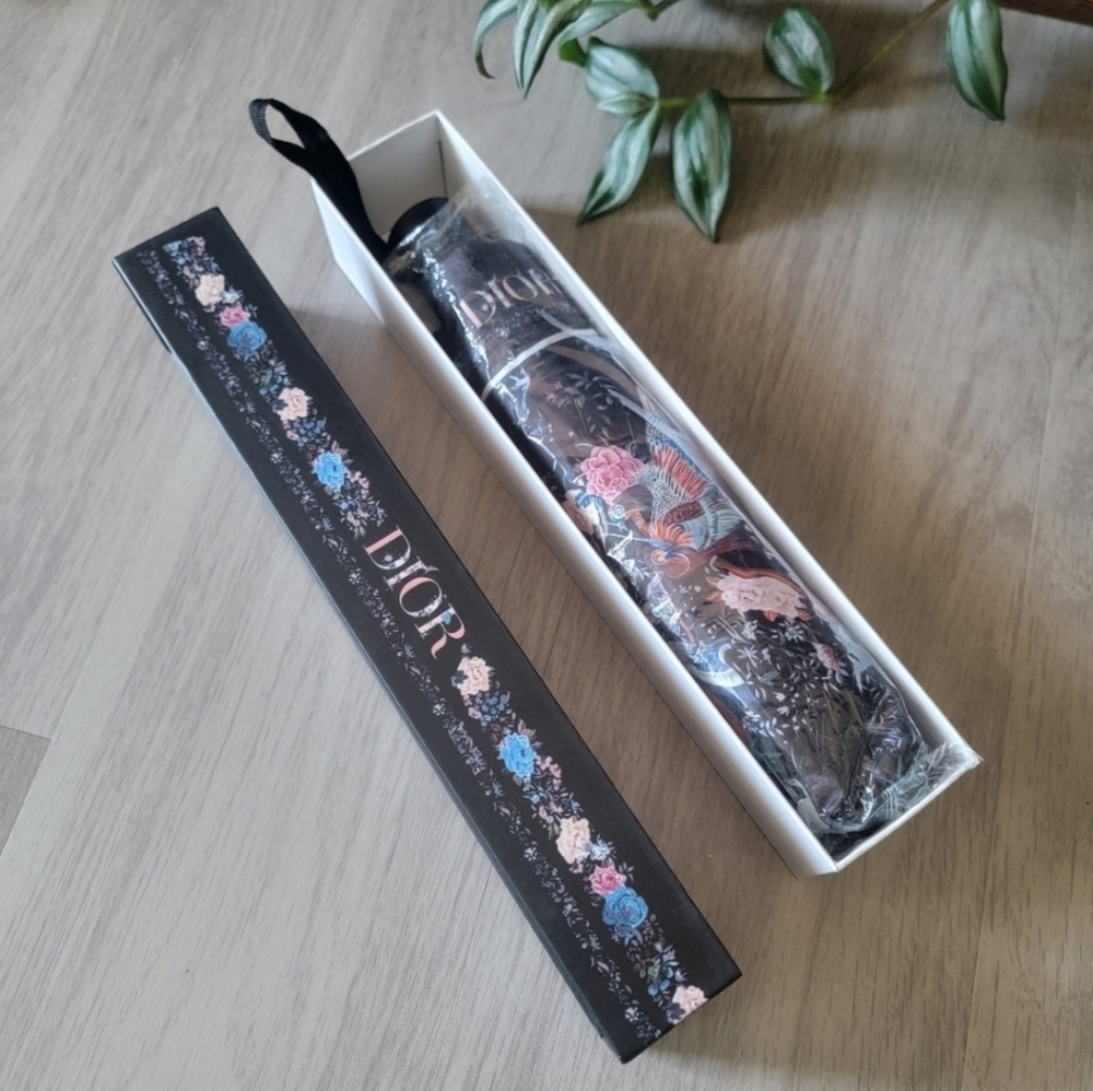 Stylish Black Umbrella with Pink and Blue Floral Design